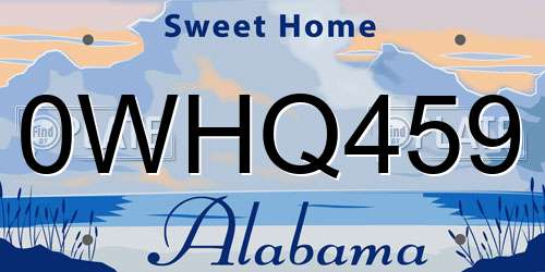 0WHQ459 Alabama License Plate