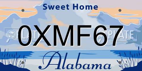 0XMF67 Alabama License Plate