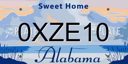 0XZE10 Alabama License Plate
