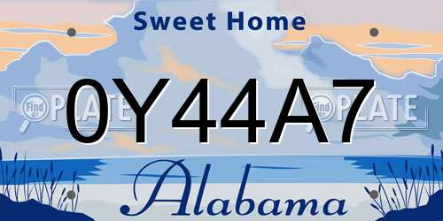 0Y44A7 Alabama License Plate