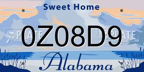 0Z08D9 Alabama License Plate