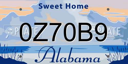 0Z70B9 Alabama License Plate