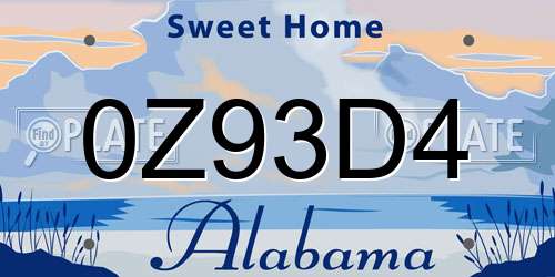 0Z93D4 Alabama License Plate