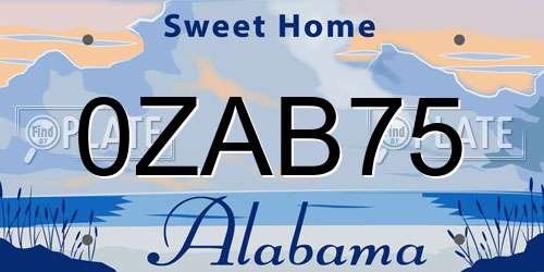 0ZAB75 Alabama License Plate