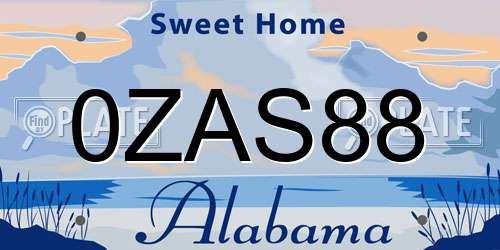 0ZAS88 Alabama License Plate