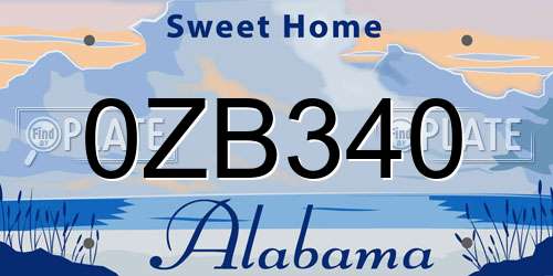 0ZB340 Alabama License Plate