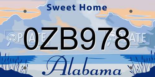 0ZB978 Alabama License Plate