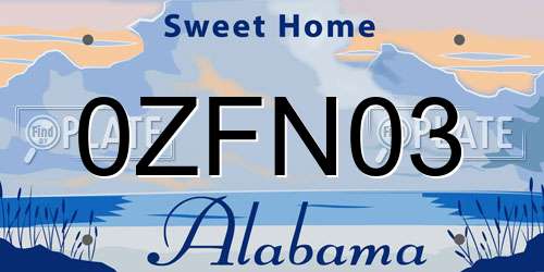 0ZFN03 Alabama License Plate