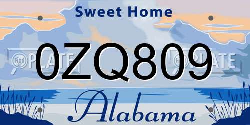 0ZQ809 Alabama License Plate