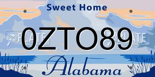 0ZTO89 Alabama License Plate