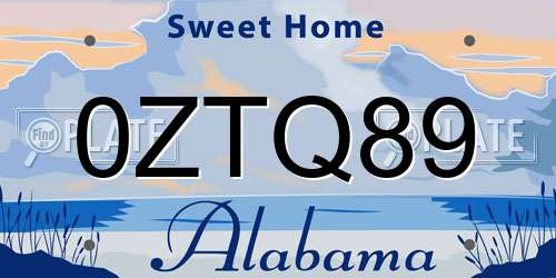 0ZTQ89 Alabama License Plate
