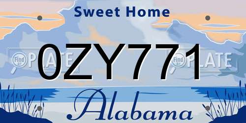 0ZY771 Alabama License Plate