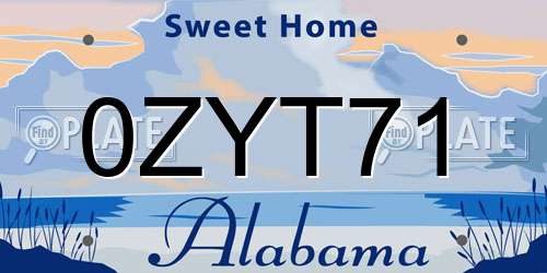 0ZYT71 Alabama License Plate