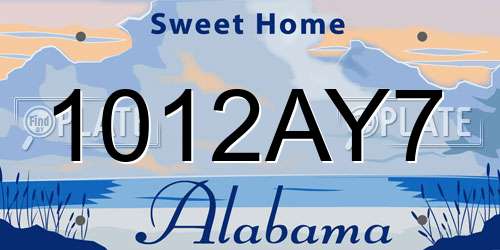 1012AY7 Alabama License Plate