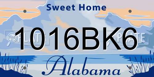 1016BK6 Alabama License Plate