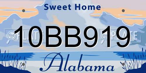 10BB919 Alabama License Plate