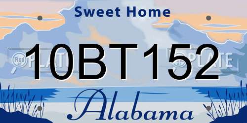 10BT152 Alabama License Plate