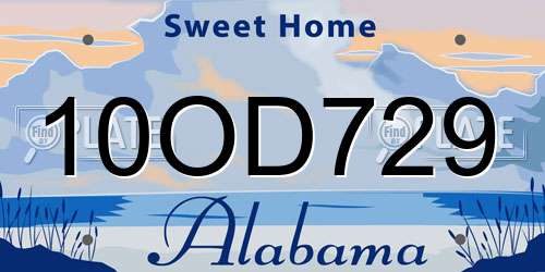 10OD729 Alabama License Plate