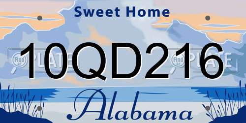 10QD216 Alabama License Plate