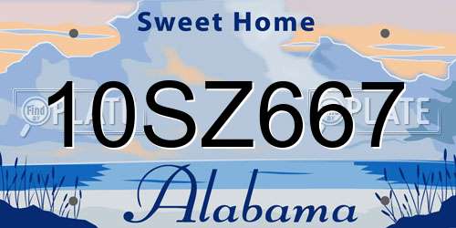 10SZ667 Alabama License Plate
