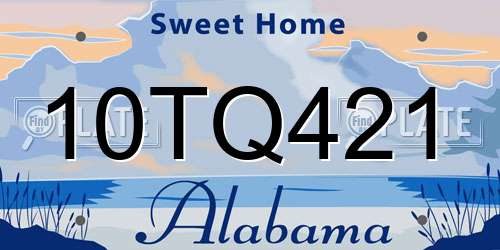 10TQ421 Alabama License Plate