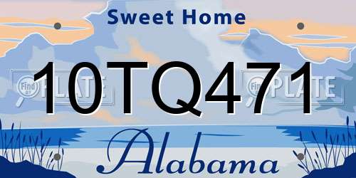 10TQ471 Alabama License Plate