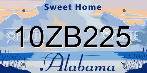 10ZB225 Alabama License Plate