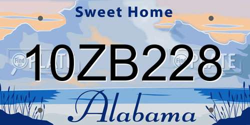 10ZB228 Alabama License Plate