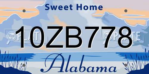10ZB778 Alabama License Plate