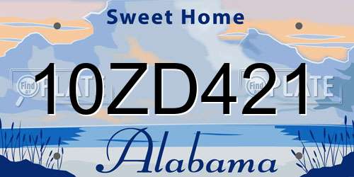 10ZD421 Alabama License Plate