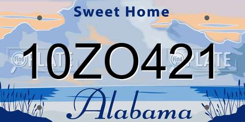 10ZO421 Alabama License Plate