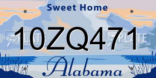 10ZQ471 Alabama License Plate