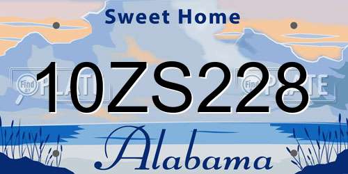 10ZS228 Alabama License Plate