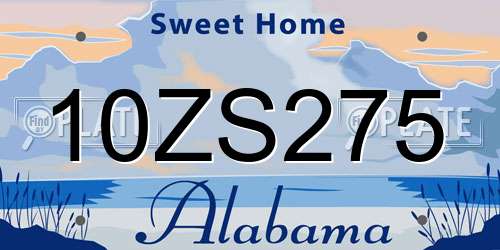 10ZS275 Alabama License Plate