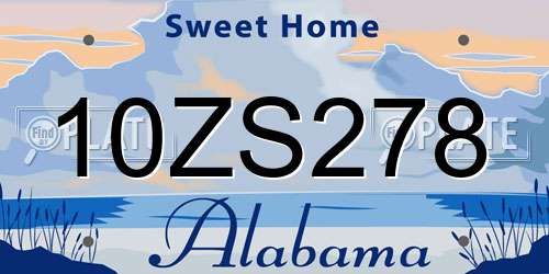 10ZS278 Alabama License Plate