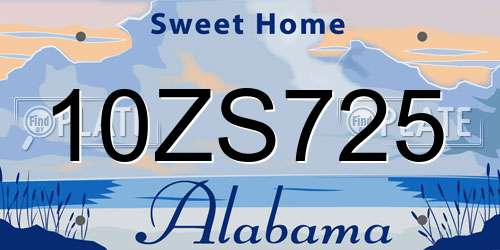 10ZS725 Alabama License Plate