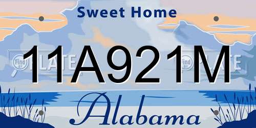 11A921M Alabama License Plate