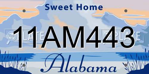 11AM443 Alabama License Plate