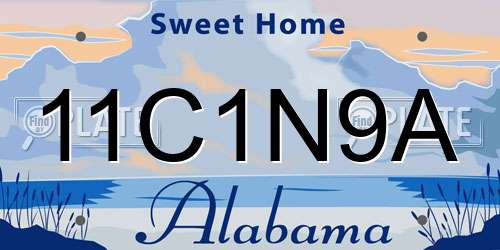 11C1N9A Alabama License Plate