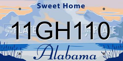 11GH110 Alabama License Plate