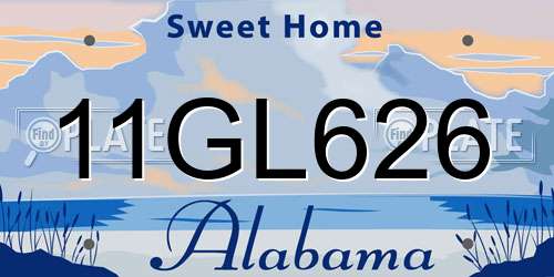 11GL626 Alabama License Plate