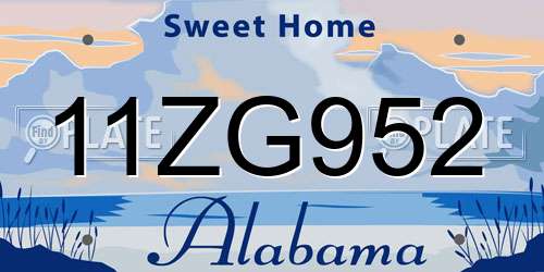 11ZG952 Alabama License Plate
