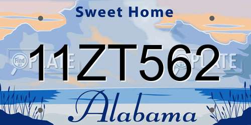 11ZT562 Alabama License Plate