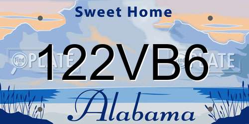 122VB6 Alabama License Plate