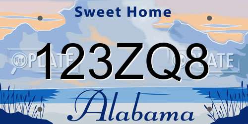 123ZQ8 Alabama License Plate