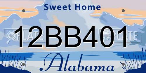 12BB401 Alabama License Plate