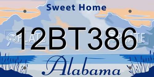 12BT386 Alabama License Plate