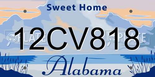 12CV818 Alabama License Plate