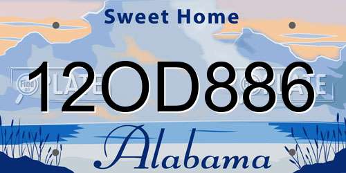 12OD886 Alabama License Plate