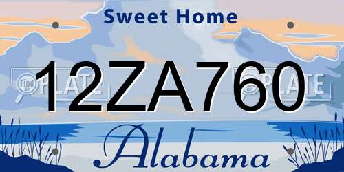 12ZA760 Alabama License Plate